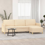 3-Seater Sofa with Footstool Cream 210 cm Fabric