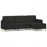 3-Seater Sofa with Footstool Black 210 cm Fabric