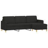 3-Seater Sofa with Footstool Black 210 cm Fabric - Side View