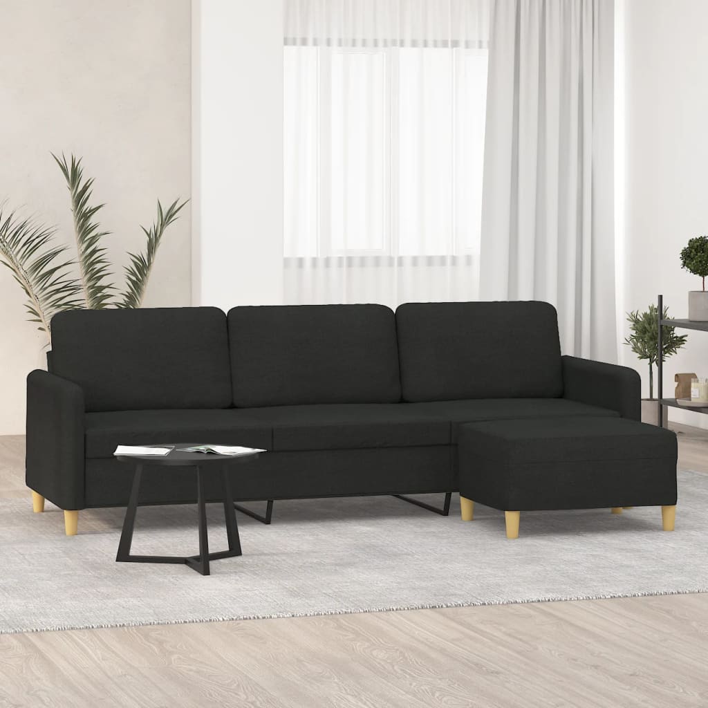 3-Seater Sofa with Footstool Black 210 cm Fabric