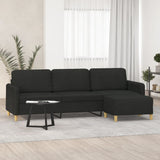 3-Seater Sofa with Footstool Black 210 cm Fabric
