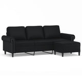 3-Seater Sofa with Footstool Black 180 cm Faux Leather - Front View