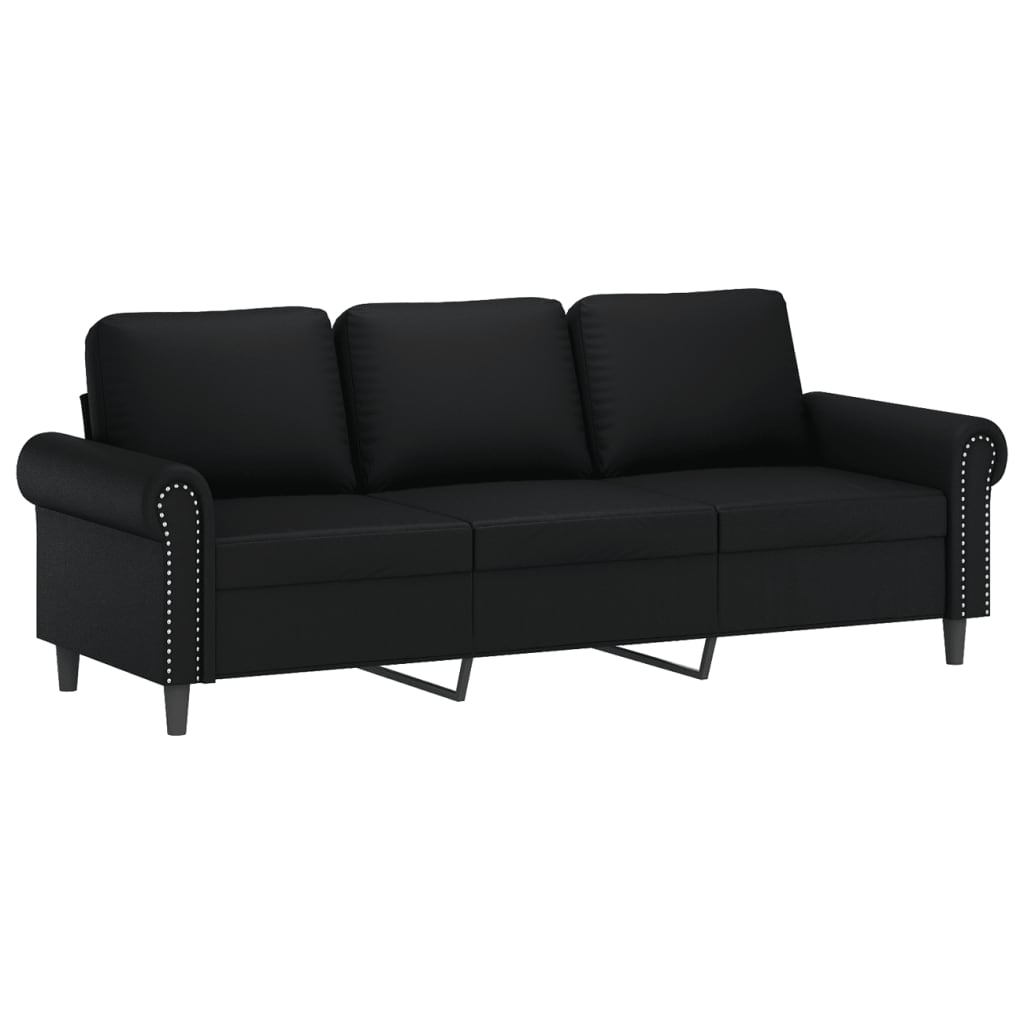 3-Seater Sofa with Footstool Black 180 cm Faux Leather