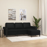 3-Seater Sofa with Footstool Black 180 cm Faux Leather