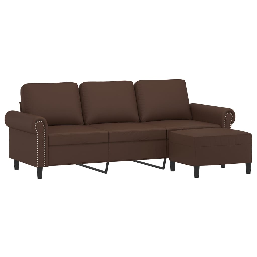 3-Seater Sofa with Footstool Brown 180 cm Faux Leather