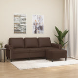 3-Seater Sofa with Footstool Brown 180 cm Faux Leather