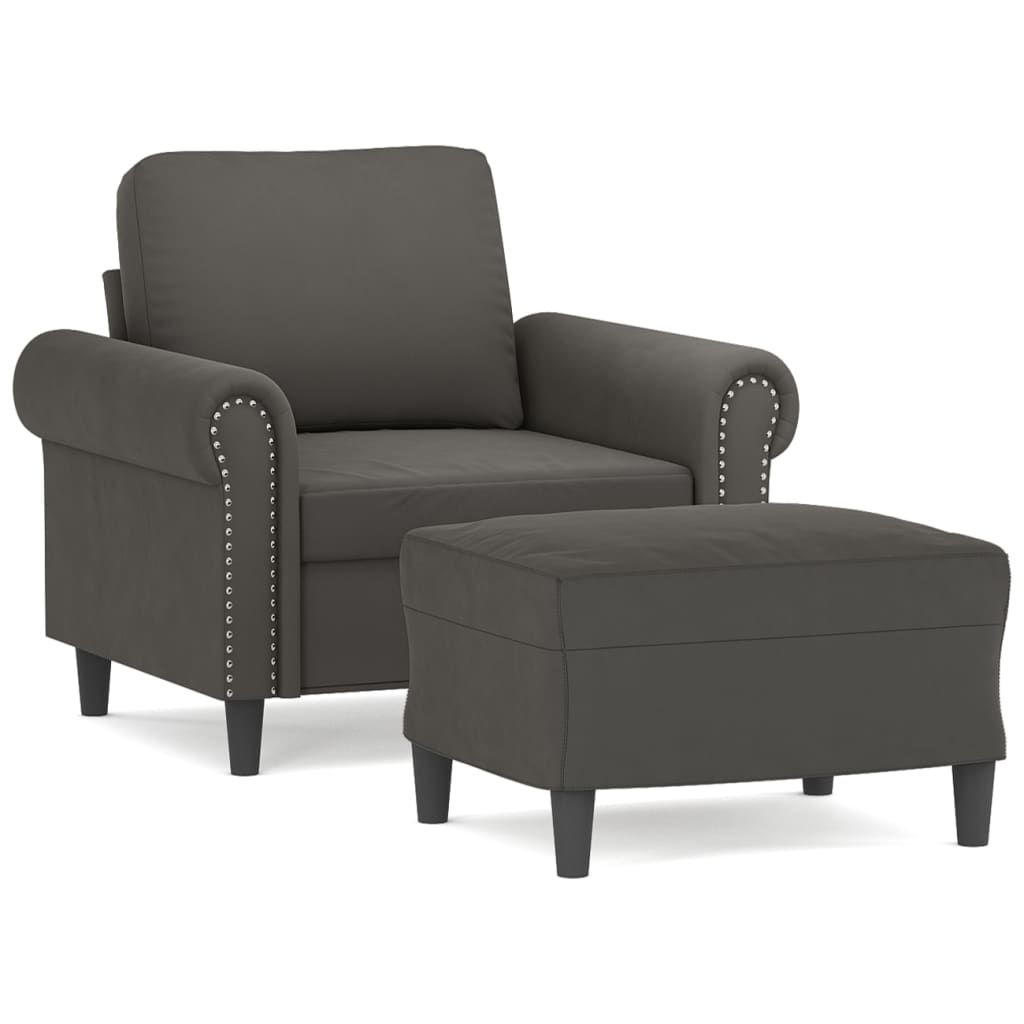 Sofa Chair with Footstool Dark Grey 60 cm Velvet