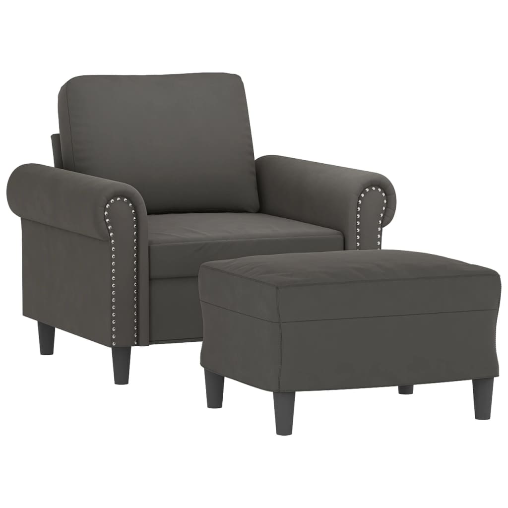 Sofa Chair with Footstool Dark Grey 60 cm Velvet