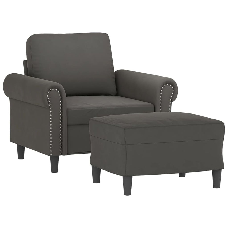 Sofa Chair with Footstool Dark Grey 60 cm Velvet