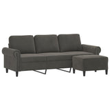 3-Seater Sofa with Footstool Dark Grey 180 cm Velvet - Side View