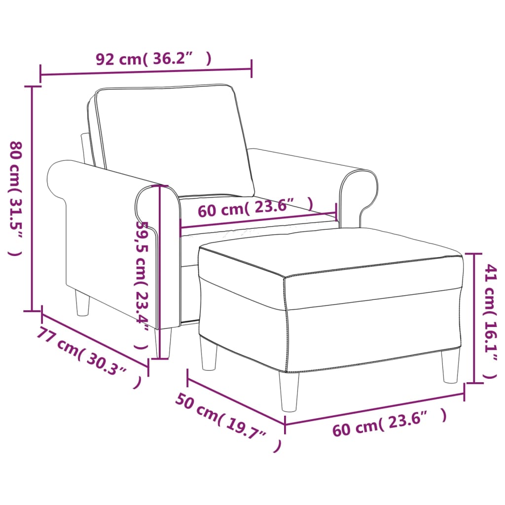Sofa Chair with Footstool Cream 60 cm Fabric