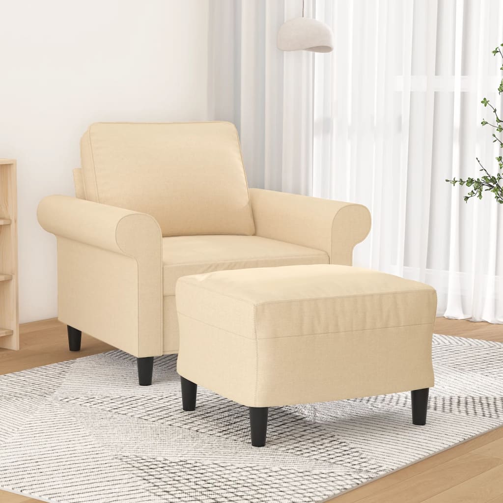 Sofa Chair with Footstool Cream 60 cm Fabric