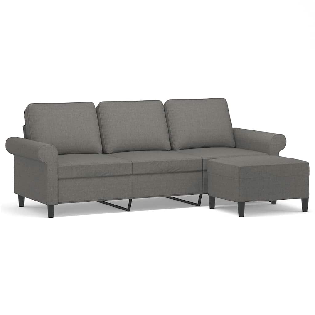 3-Seater Sofa with Footstool Dark Grey 180 cm Fabric