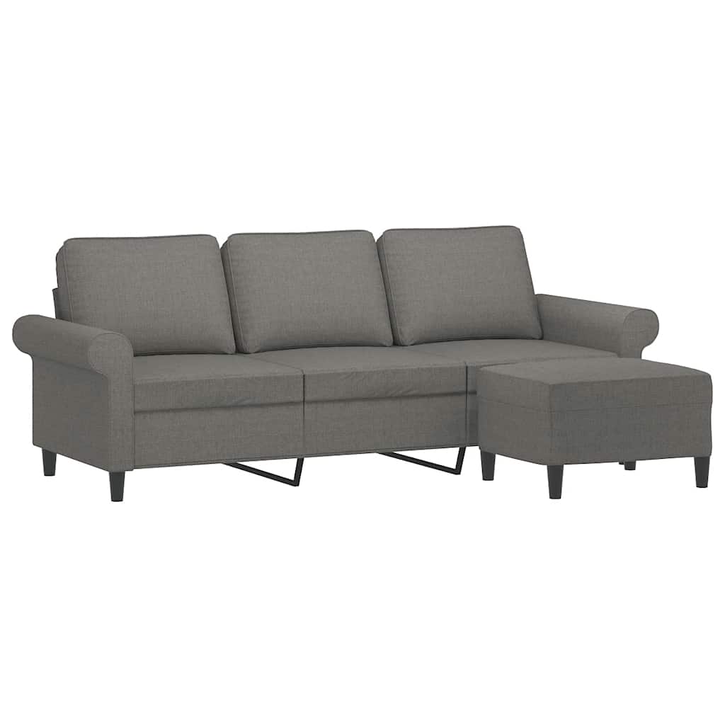 3-Seater Sofa with Footstool Dark Grey 180 cm Fabric