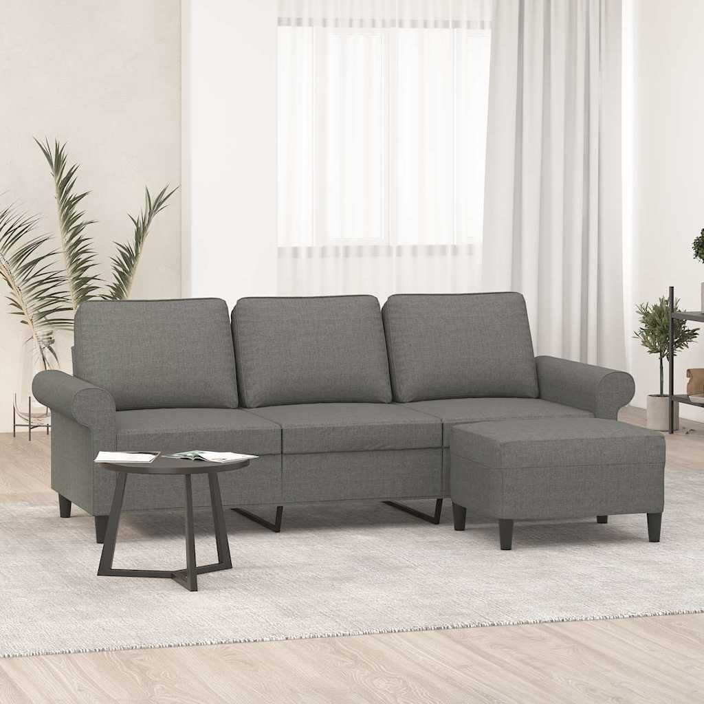 3-Seater Sofa with Footstool Dark Grey 180 cm Fabric