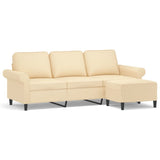 3-Seater Sofa with Footstool Cream 180 cm Fabric - Front View