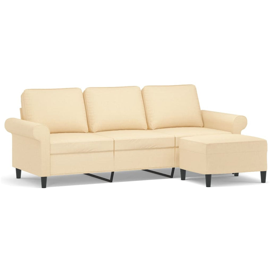 3-Seater Sofa with Footstool Cream 180 cm Fabric