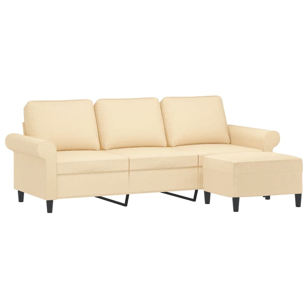 3-Seater Sofa with Footstool Cream 180 cm Fabric
