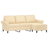 3-Seater Sofa with Footstool Cream 180 cm Fabric