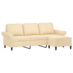 3-Seater Sofa with Footstool Cream 180 cm Fabric