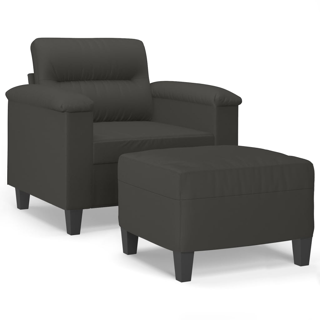 Sofa Chair with Footstool Dark Grey 60 cm Microfibre Fabric