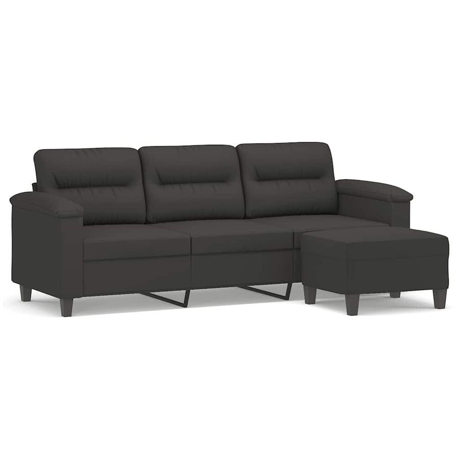 3-Seater Sofa with Footstool Dark Grey 180 cm Microfibre Fabric