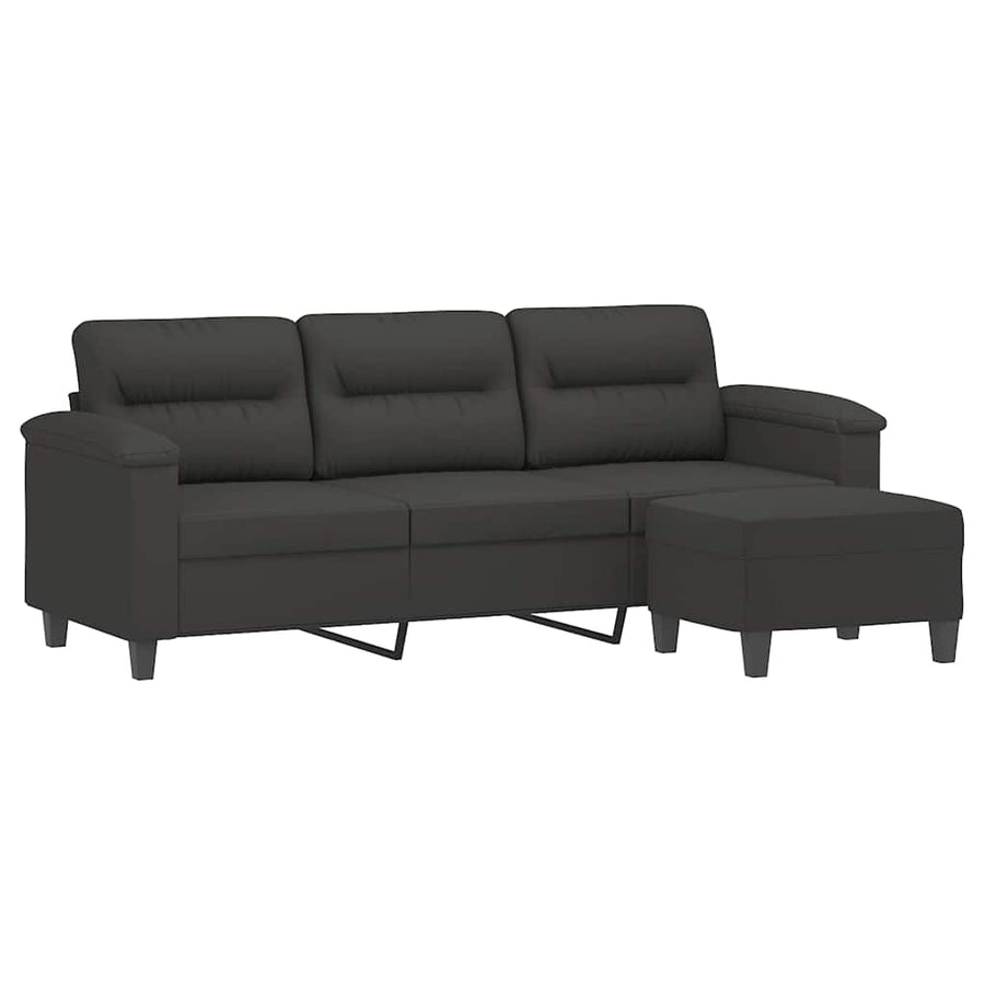 3-Seater Sofa with Footstool Dark Grey 180 cm Microfibre Fabric