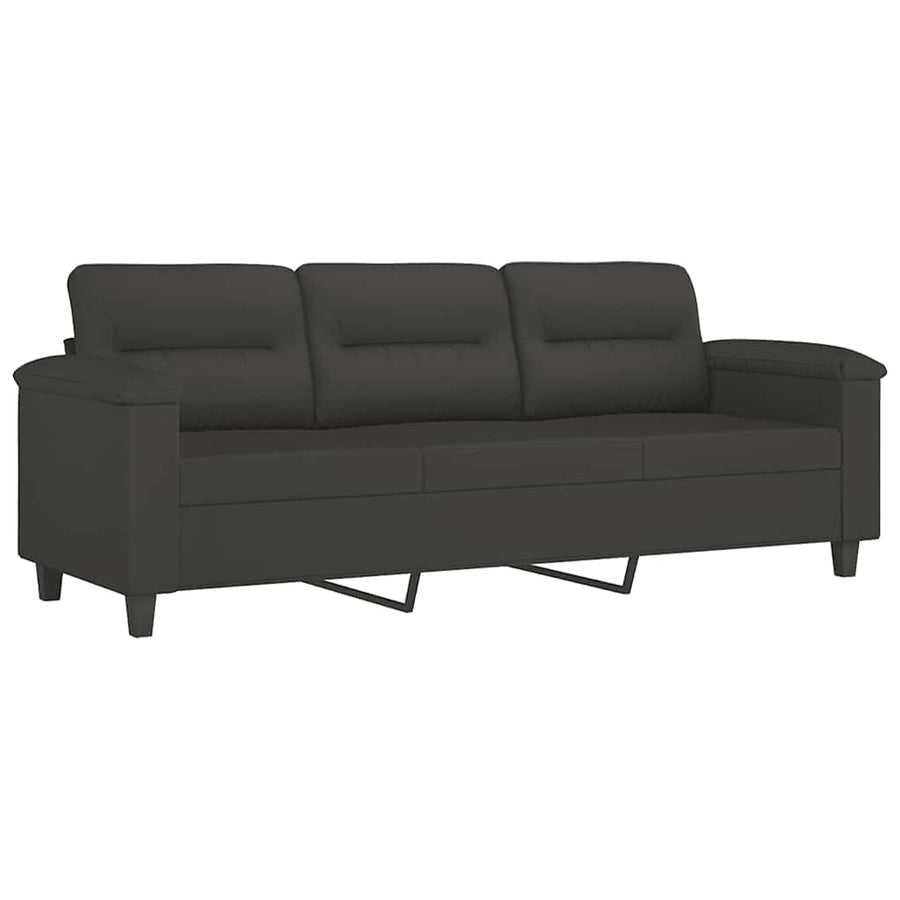 3-Seater Sofa with Footstool Dark Grey 180 cm Microfibre Fabric