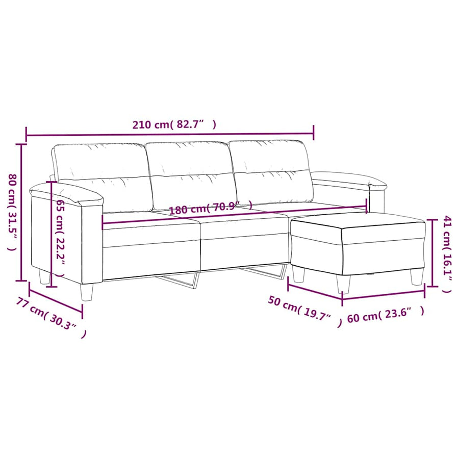 3-Seater Sofa with Footstool Dark Grey 180 cm Microfibre Fabric