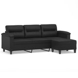 3-Seater Sofa with Footstool Black 180 cm Faux Leather