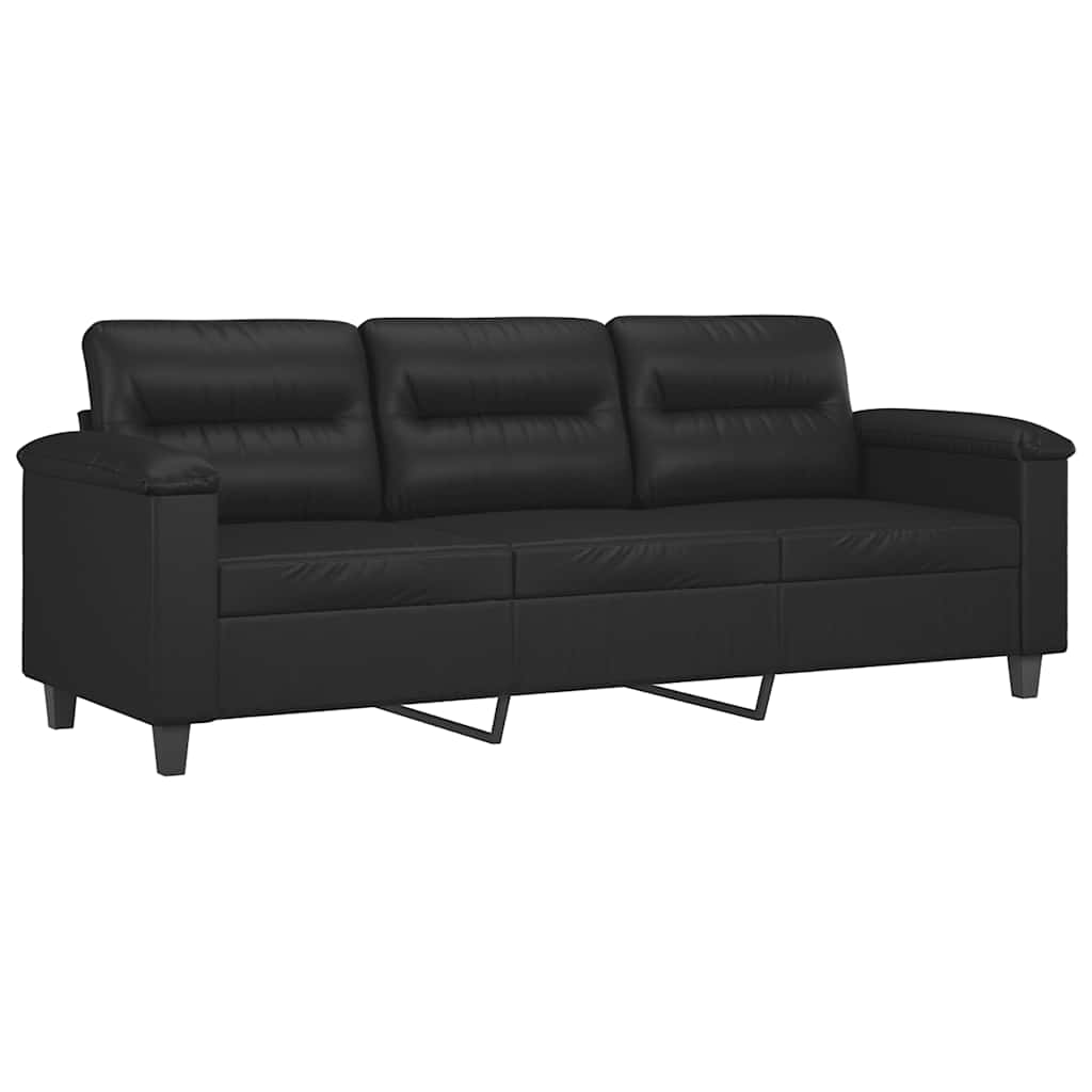 3-Seater Sofa with Footstool Black 180 cm Faux Leather