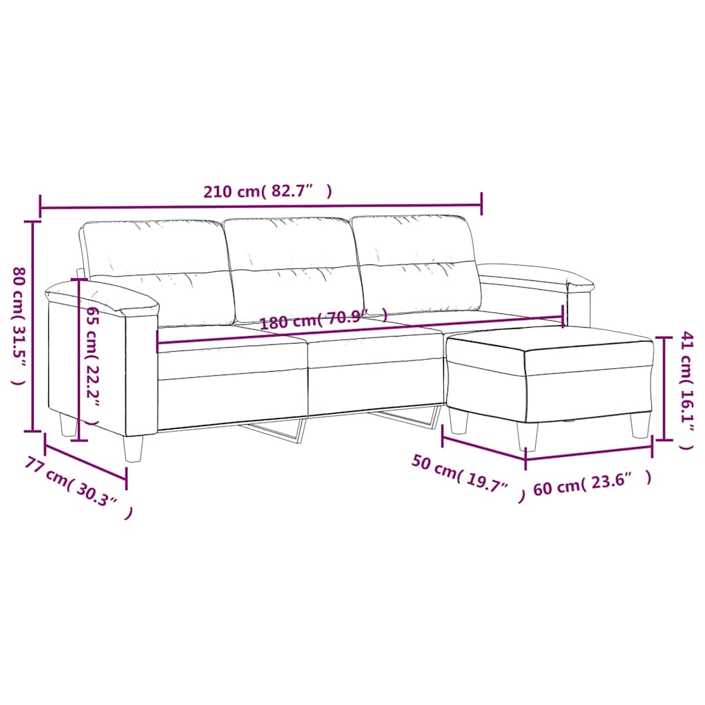 3-Seater Sofa with Footstool Black 180 cm Faux Leather