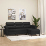 3-Seater Sofa with Footstool Black 180 cm Faux Leather