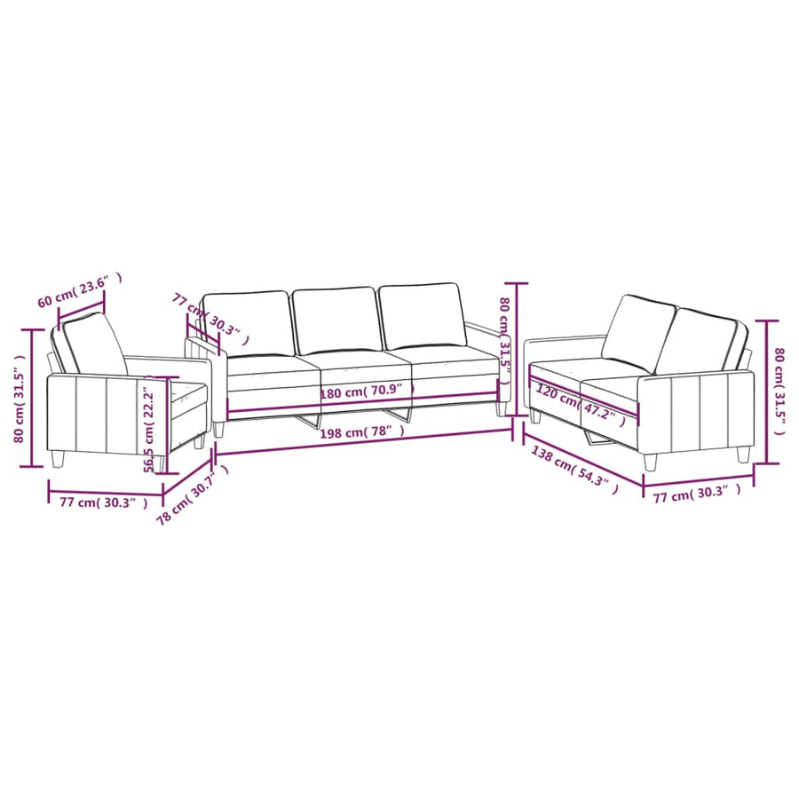 3 Piece Sofa Set with Cushions Light Grey Fabric