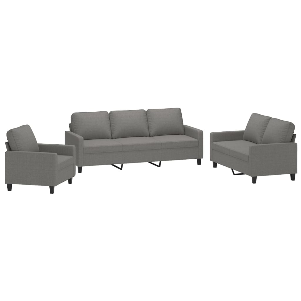 3 Piece Sofa Set with Cushions Dark Grey Fabric