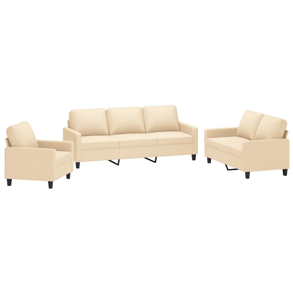 3 Piece Sofa Set with Cushions Cream Fabric