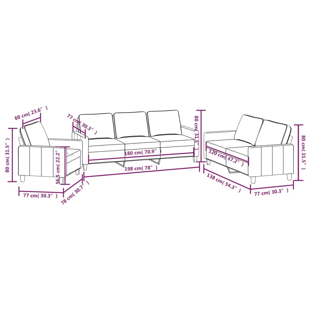 3 Piece Sofa Set with Cushions Cream Fabric