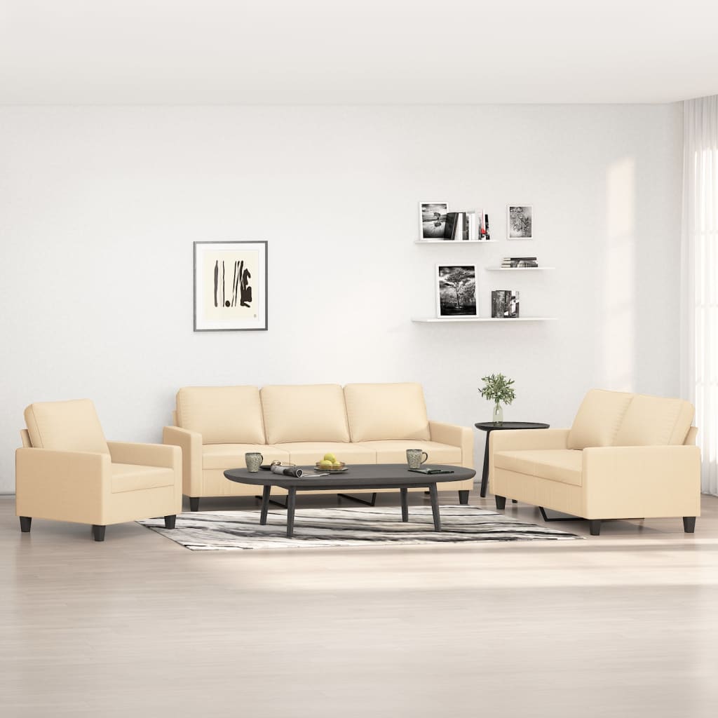 3 Piece Sofa Set with Cushions Cream Fabric