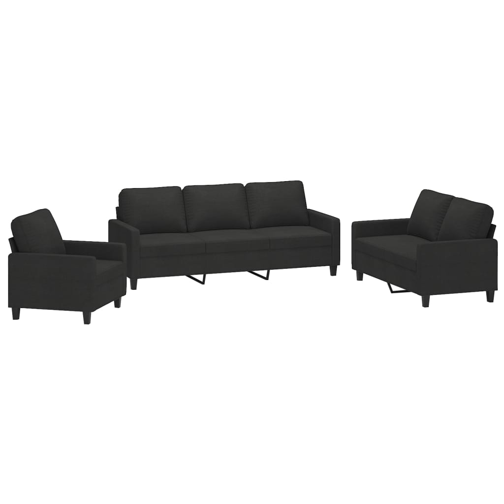 3 Piece Sofa Set with Cushions Black Fabric