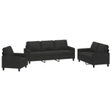 3 Piece Sofa Set with Cushions Black Fabric - Side View