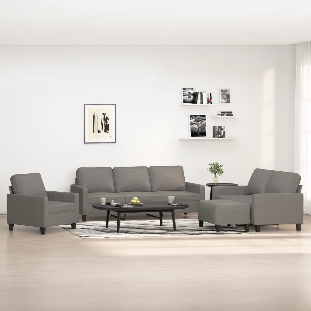 4 Piece Sofa Set with Cushions Dark Grey Fabric