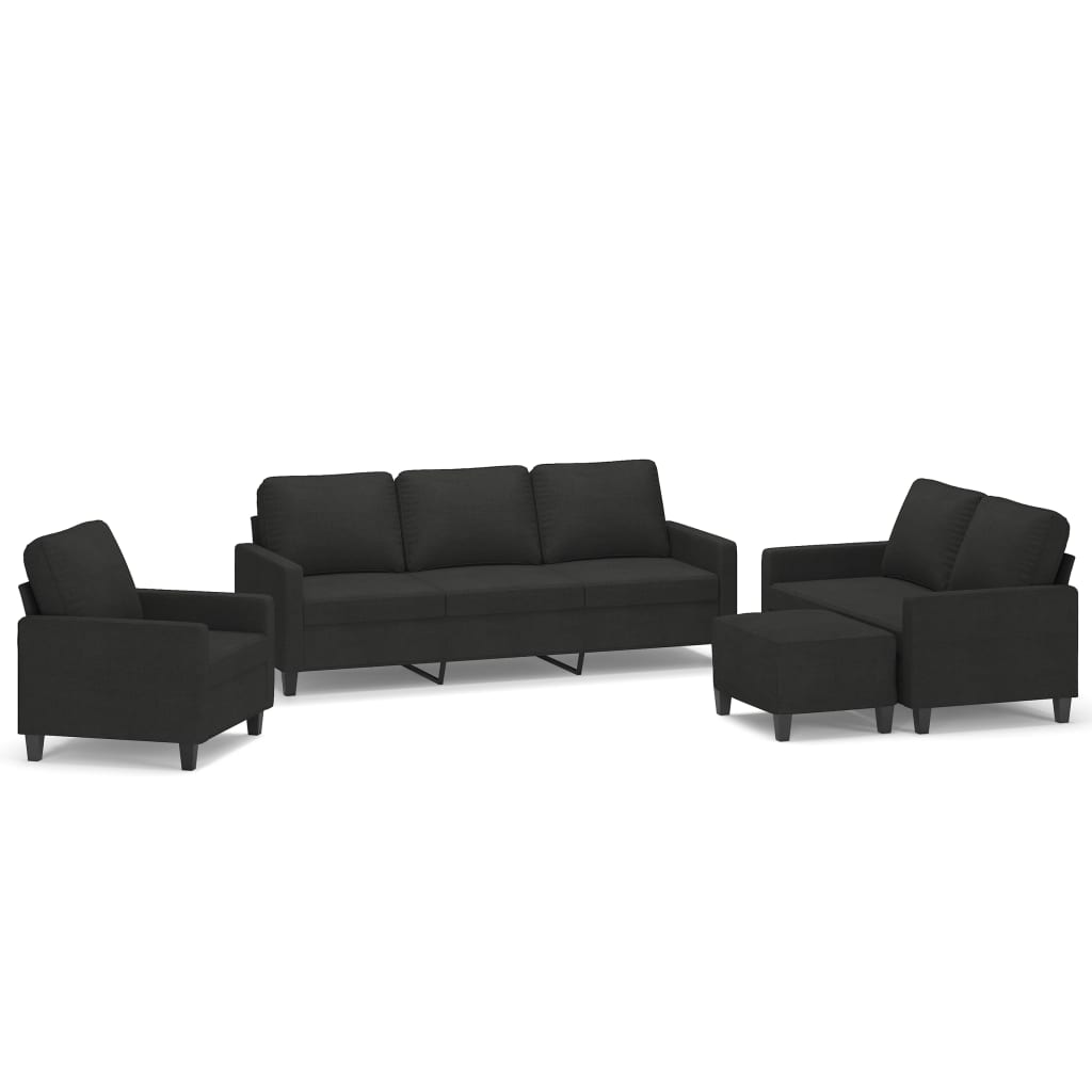 4 Piece Sofa Set with Cushions Black Fabric