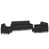 4 Piece Sofa Set with Cushions Black Fabric - Front View