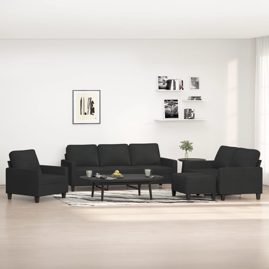 4 Piece Sofa Set with Cushions Black Fabric