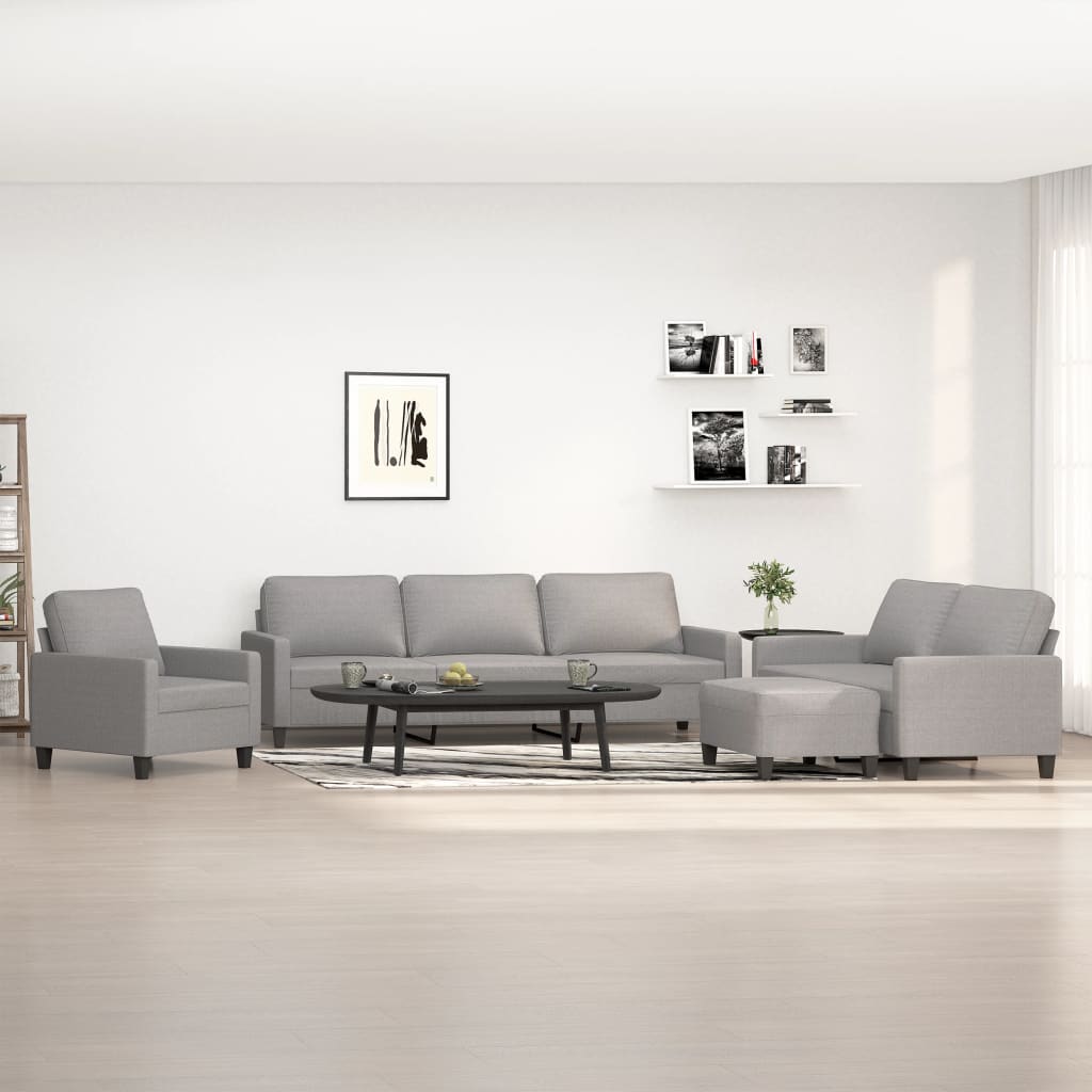 4 Piece Sofa Set with Cushions Light Grey Fabric