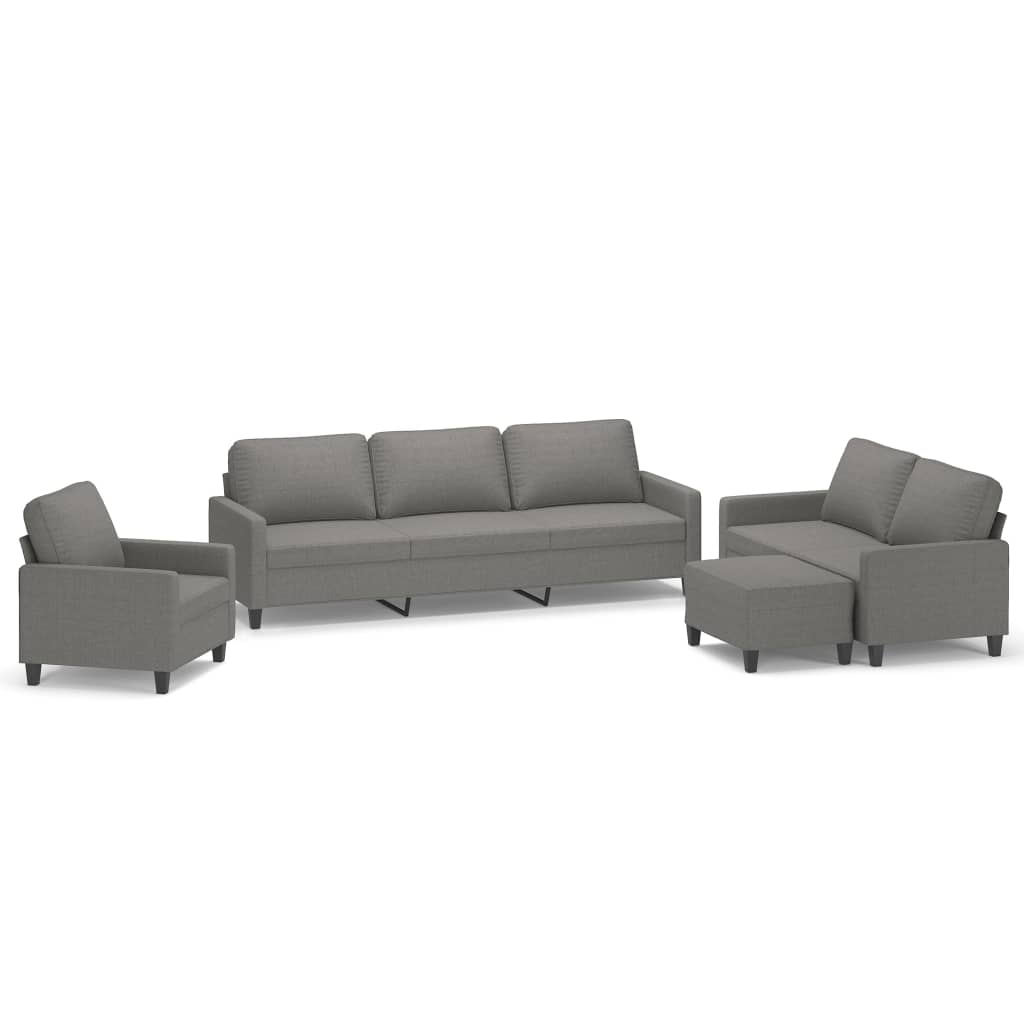 4 Piece Sofa Set with Cushions Dark Grey Fabric