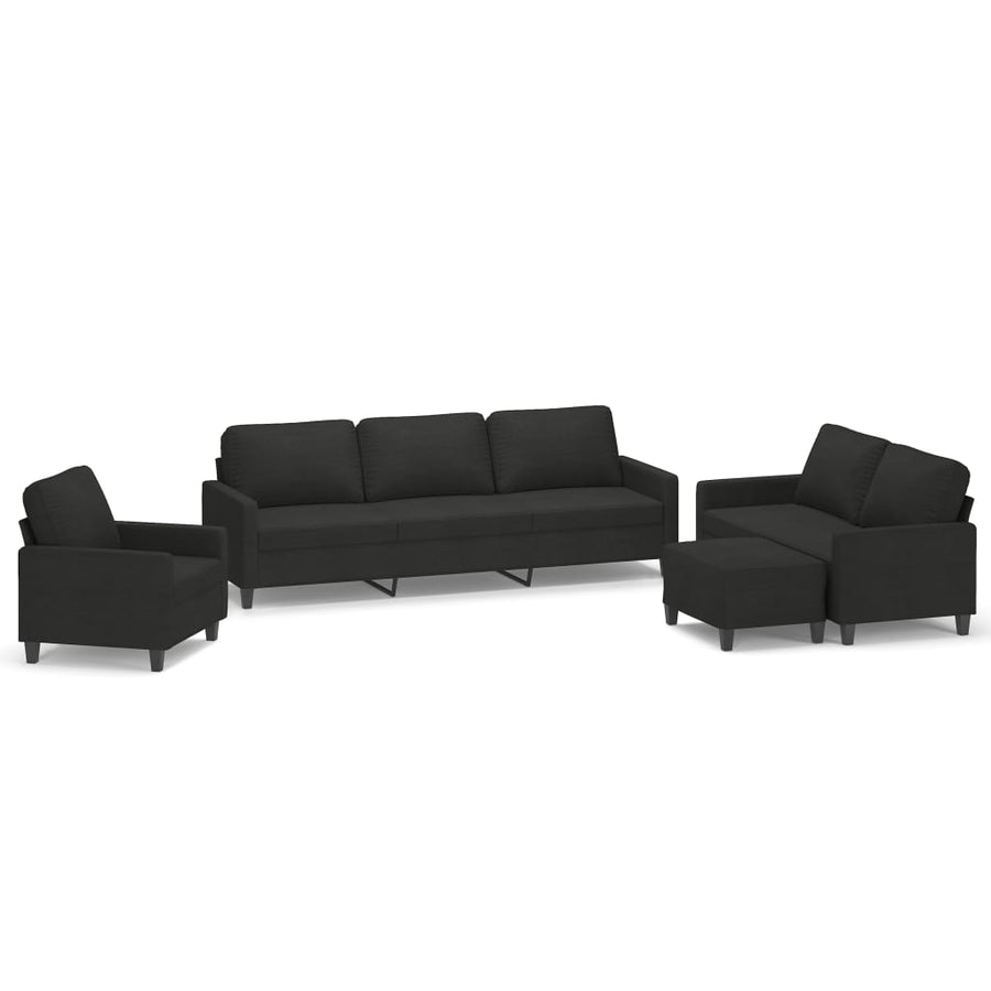 4 Piece Sofa Set with Cushions Black Fabric