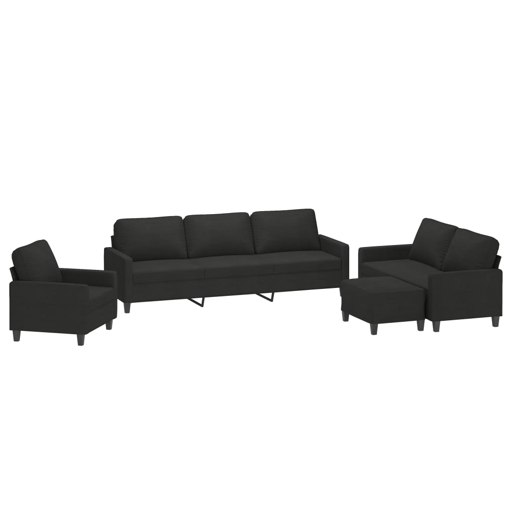 4 Piece Sofa Set with Cushions Black Fabric