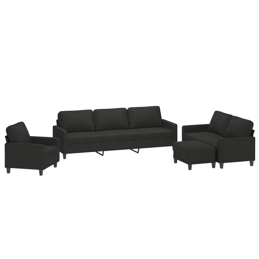 4 Piece Sofa Set with Cushions Black Fabric