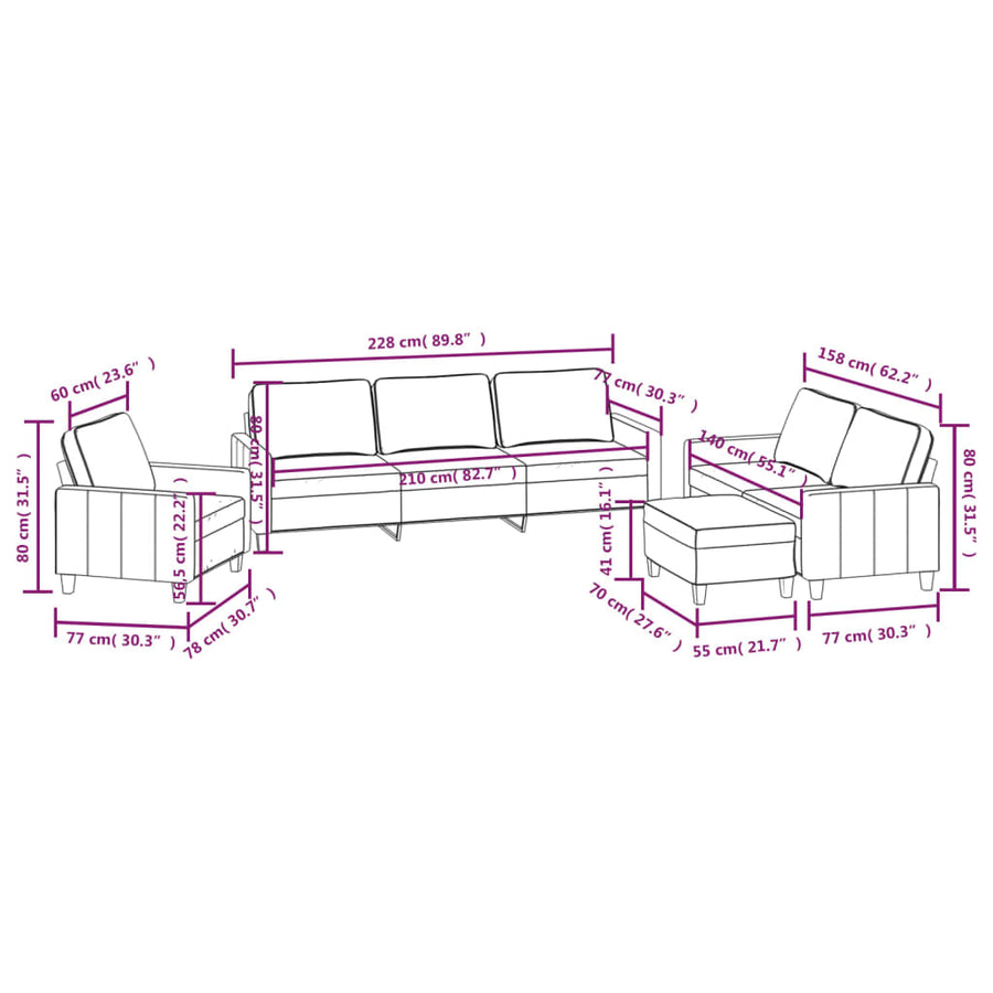 4 Piece Sofa Set with Cushions Black Fabric